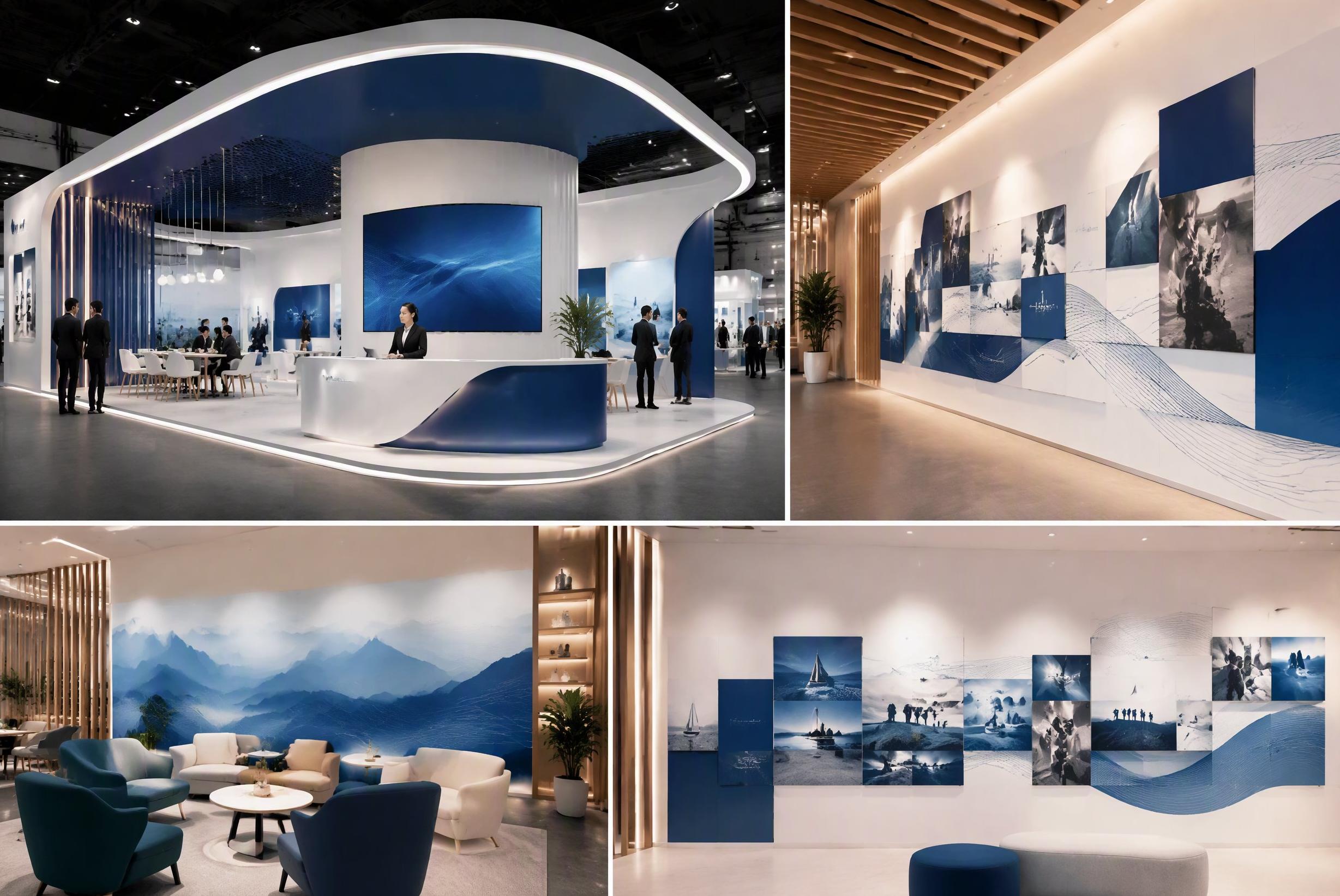 品牌落地执行场景，会展搭建与文化墙的实体呈现