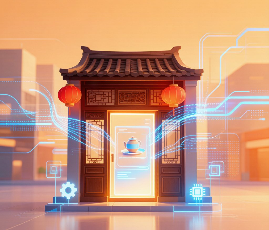 泉州传统企业数字化升级场景图，展示线下门店与线上渠道融合