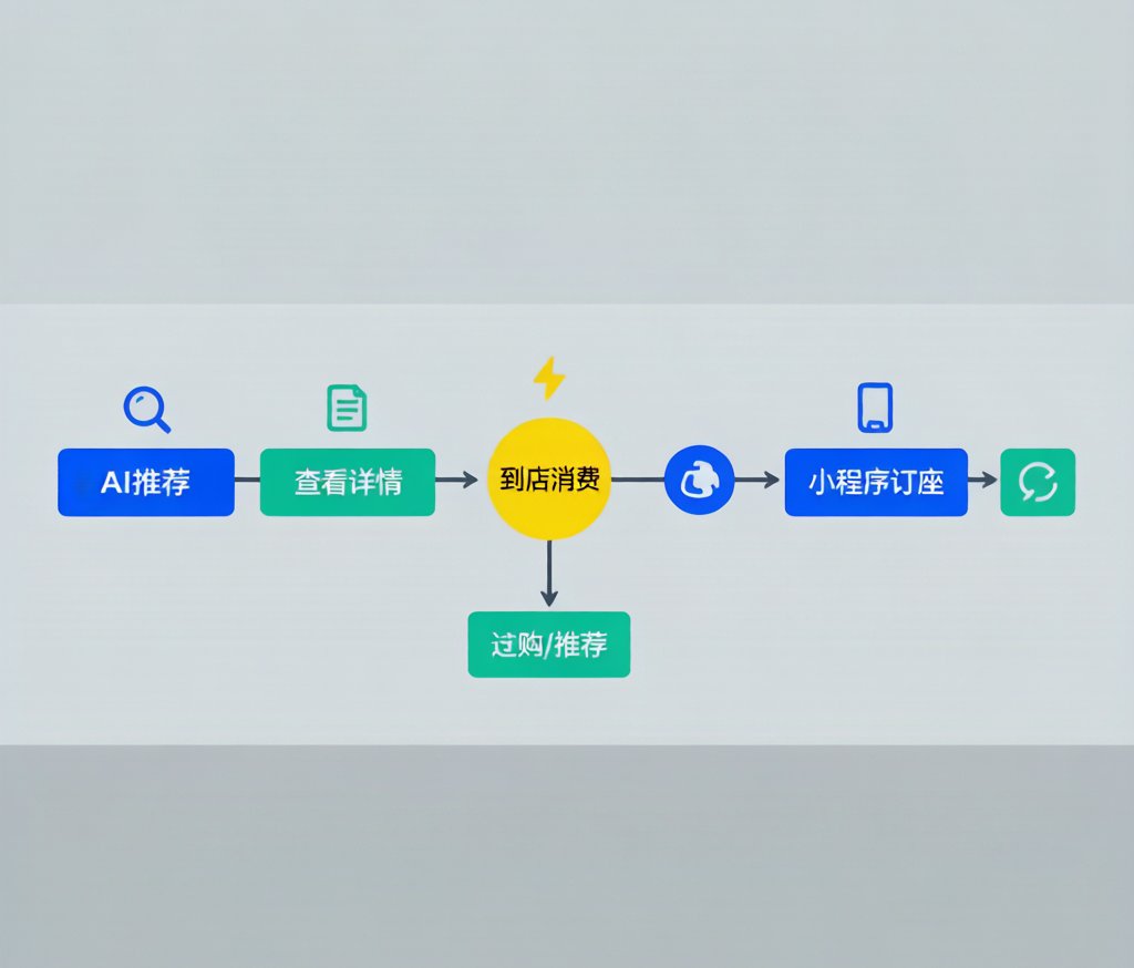 餐饮门店AI搜索获客流程示意图