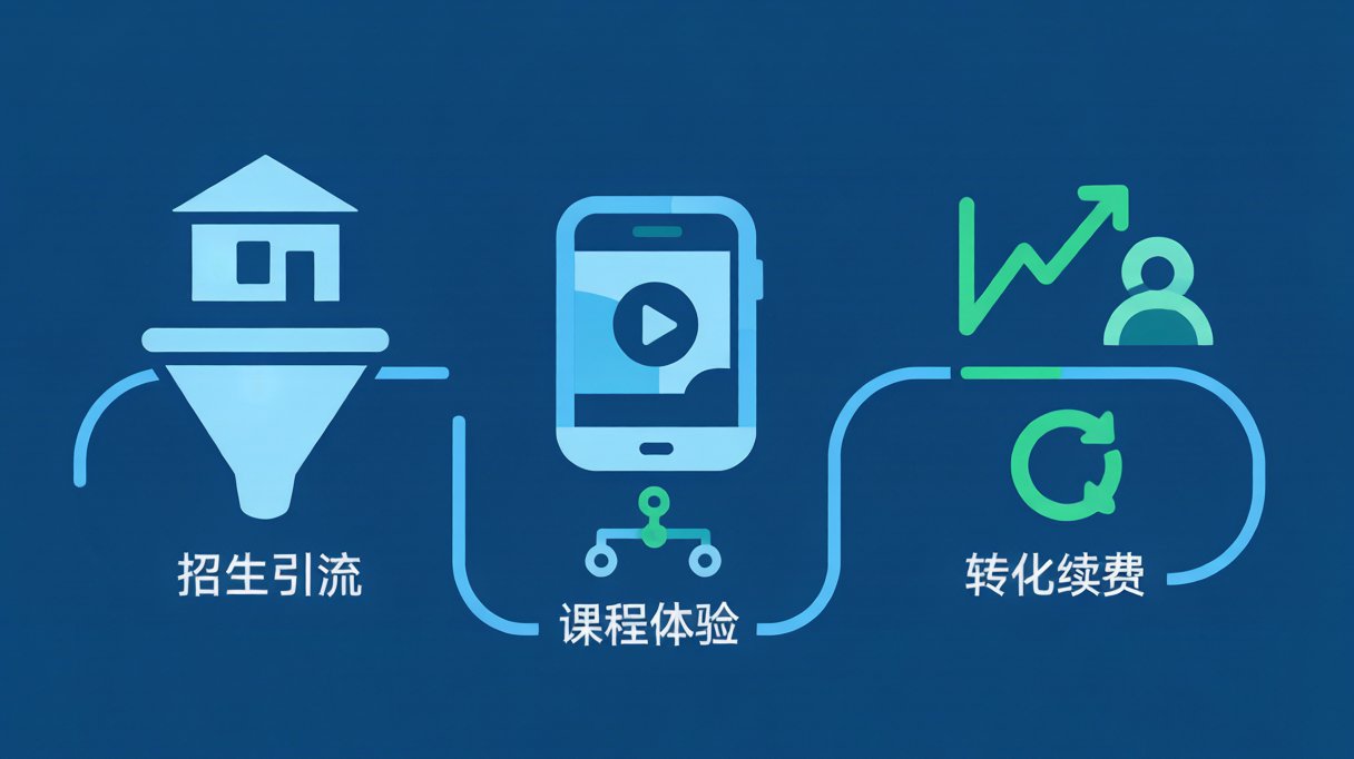 教培小程序课程体验与续费运营流程示意图