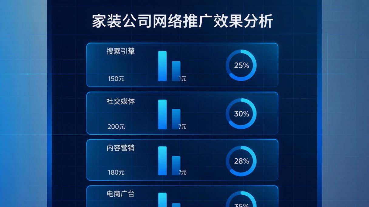 家装公司网络推广获客与成本数据对比图