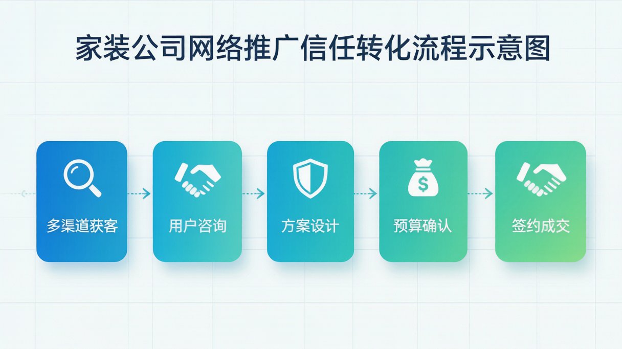 家装公司网络推广内容信任转化流程示意图
