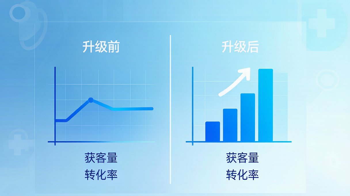 医疗机构官网升级获客与转化数据对比图