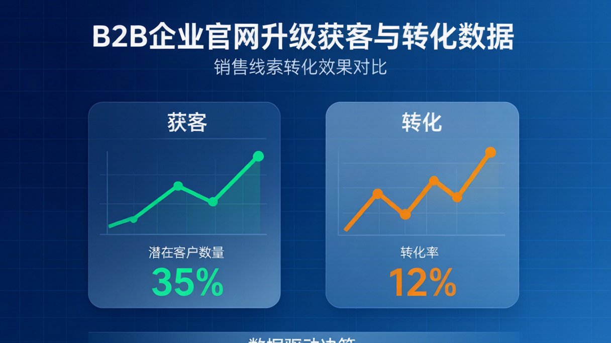 B2B企业官网升级获客与转化数据对比图