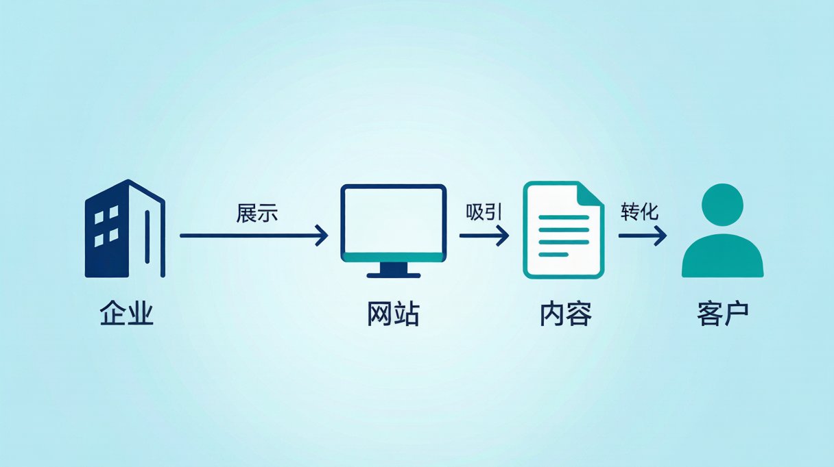 B2B企业官网内容营销获客流程示意图